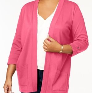 Karen Scott Plus size cotton ¾- sleeve cardigan